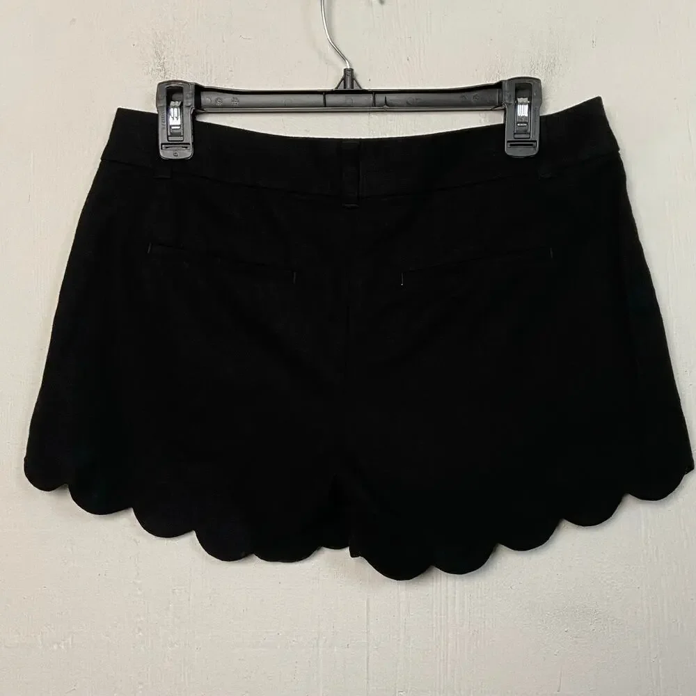 J.Crew Women's Black Linen Cotton Scallop Hem Shorts Size 4 NWT